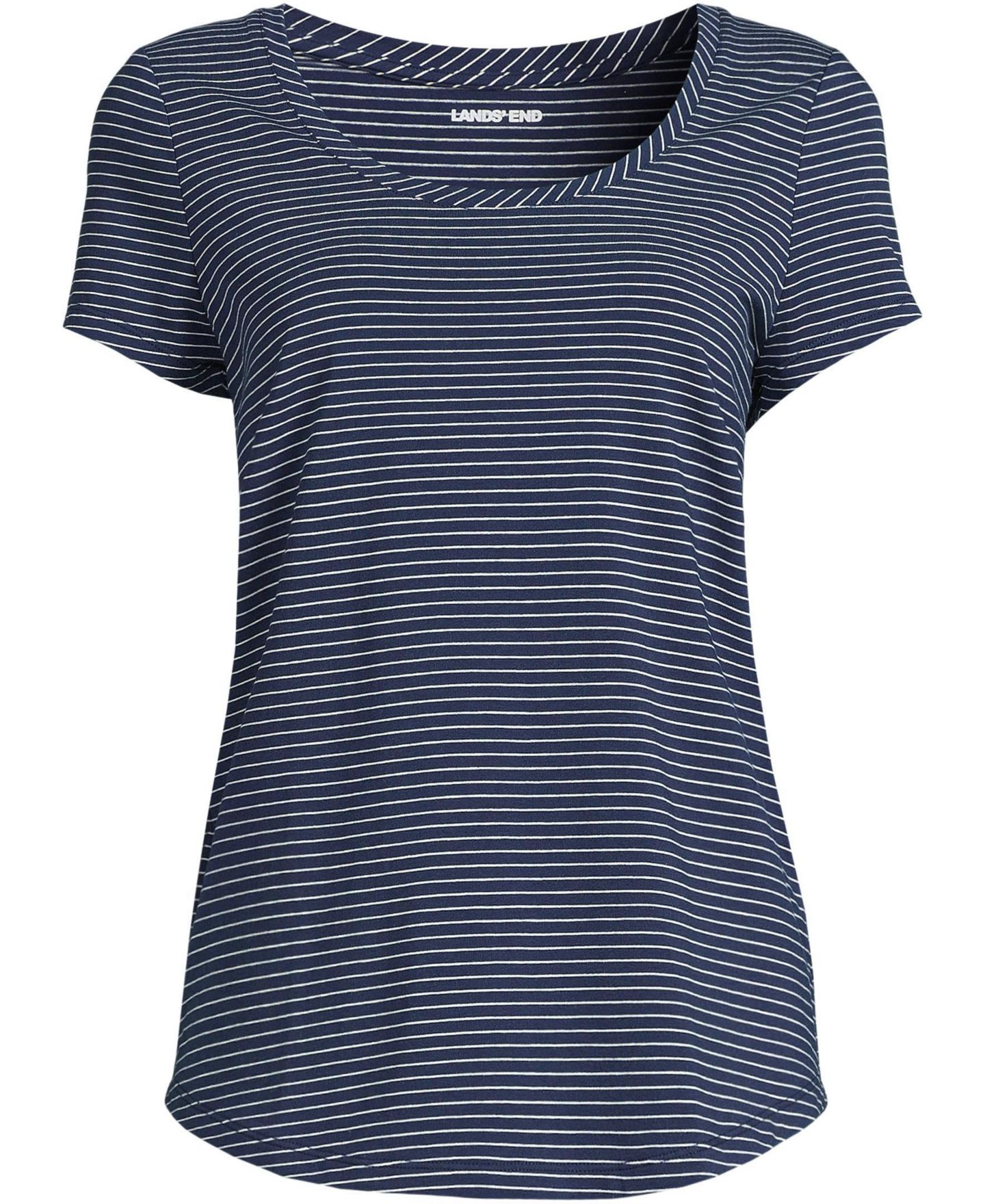 Женская футболка Lands' End Short Sleeve Lightweight Jersey Scoop Neck, цвет: Морской тёмно-синий полосатый — фото 3