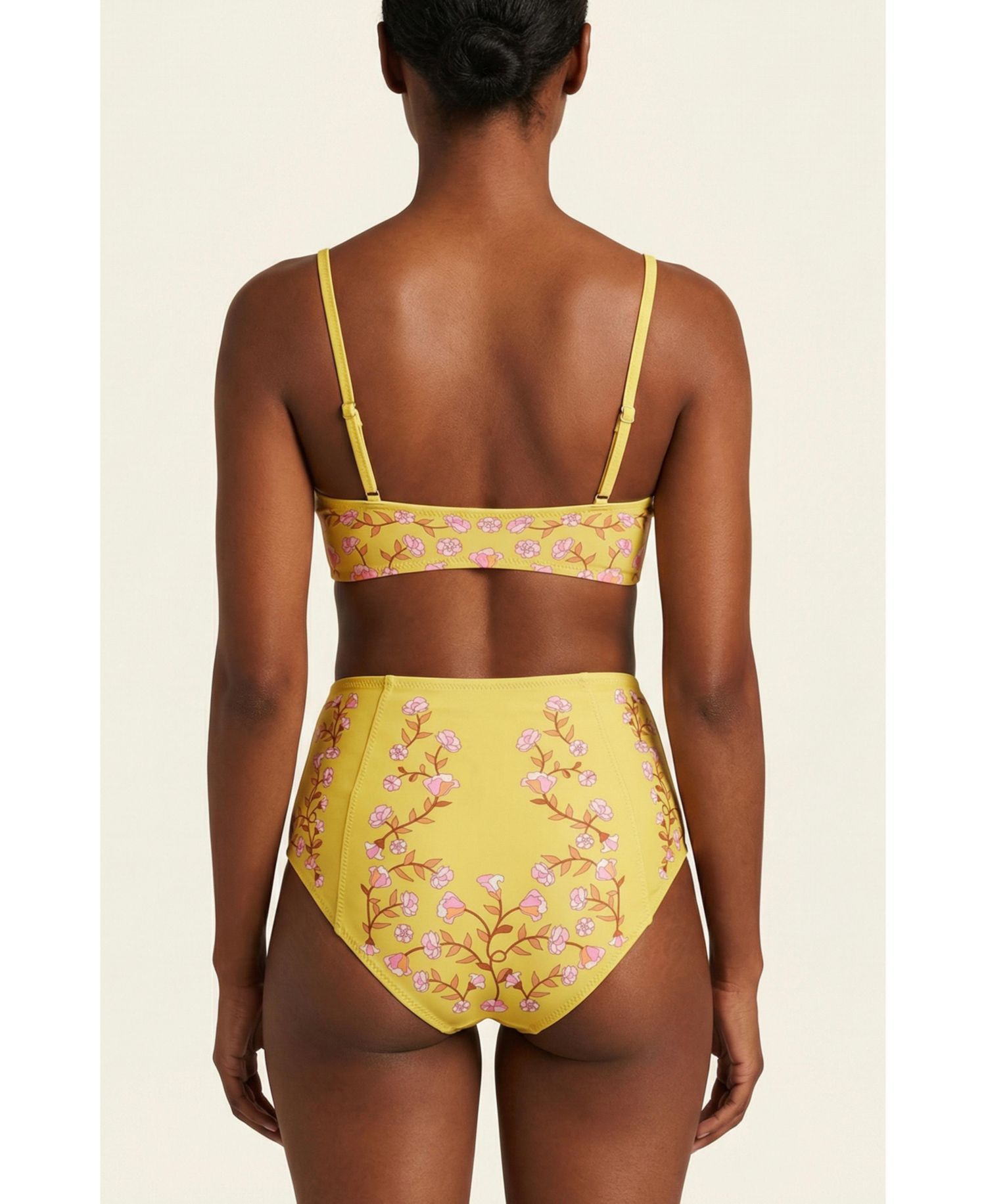 Women's Yellow Bloom High Waisted Bikini Bottom