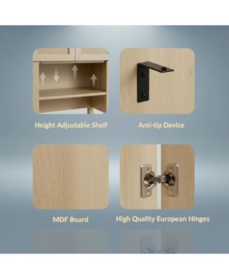 Over The Toilet Storage Cabinet Arched Rattan Doors Adjustable Shelves Space Saving Freestanding Bathroom Organizer