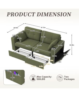 Stylish Chenille Loveseat Sofa, 67 Inch 2-Seater Couch with Storage, USB Charging and Cup Holders for Apartment and Living Room