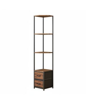 63.4'' Tall 6-Tier Corner Shelf Stand with Storage Fabric Drawers Freestanding for Living Room Bedroom Kitchen Bathroom