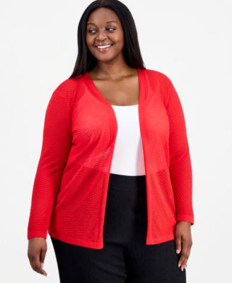 Plus Size Semi-Sheer Textured-Pattern Cardigan