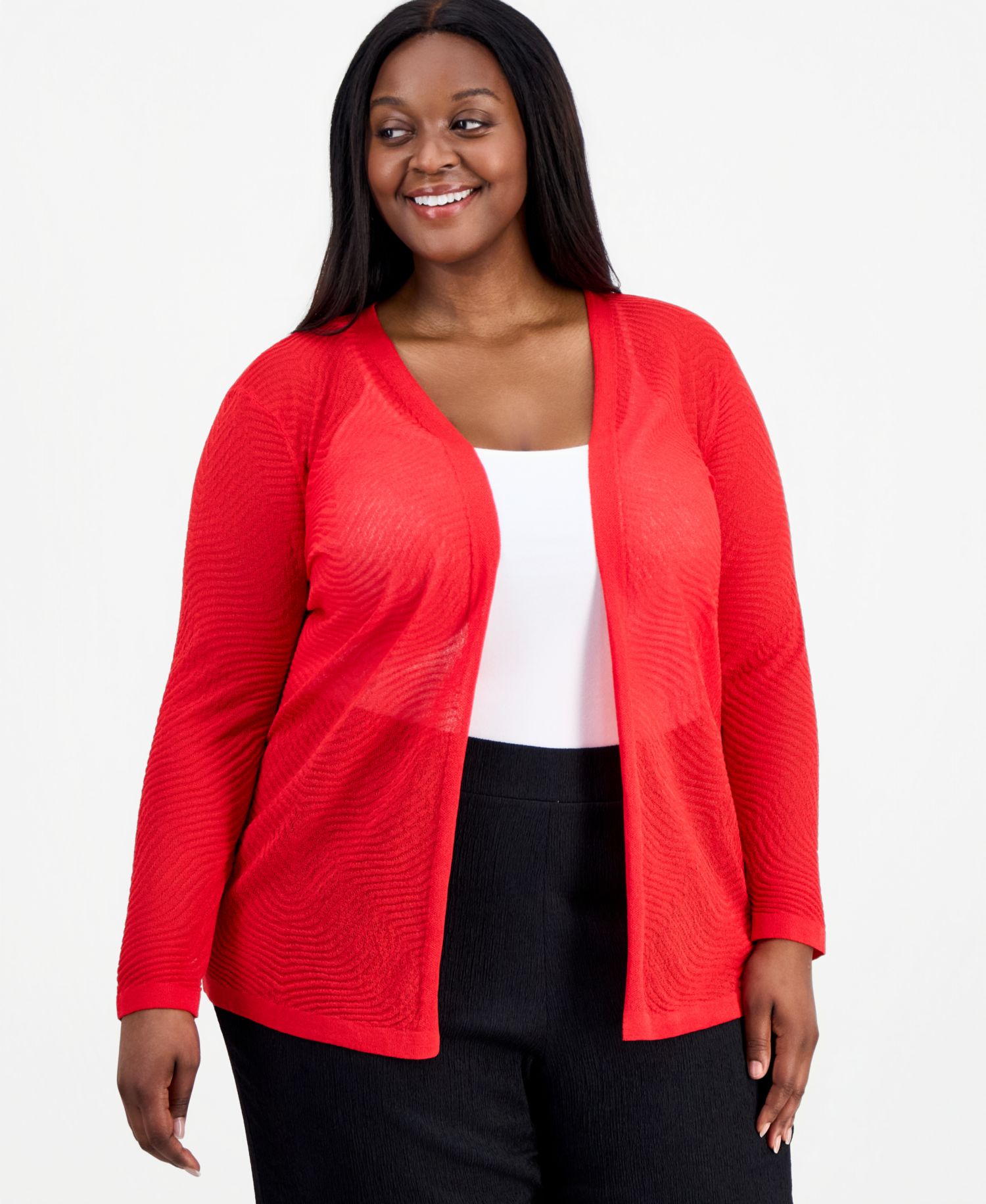 Plus Size Semi-Sheer Textured-Pattern Cardigan