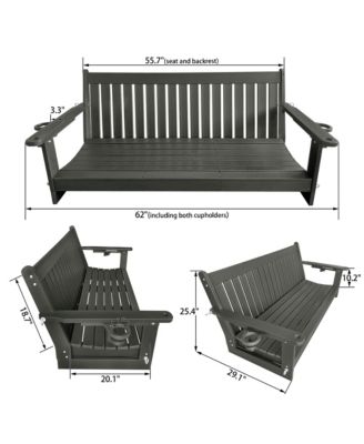 3-Seater HDPE Porch Swing 5 FT Bench Swing with Foldable Cup Holders