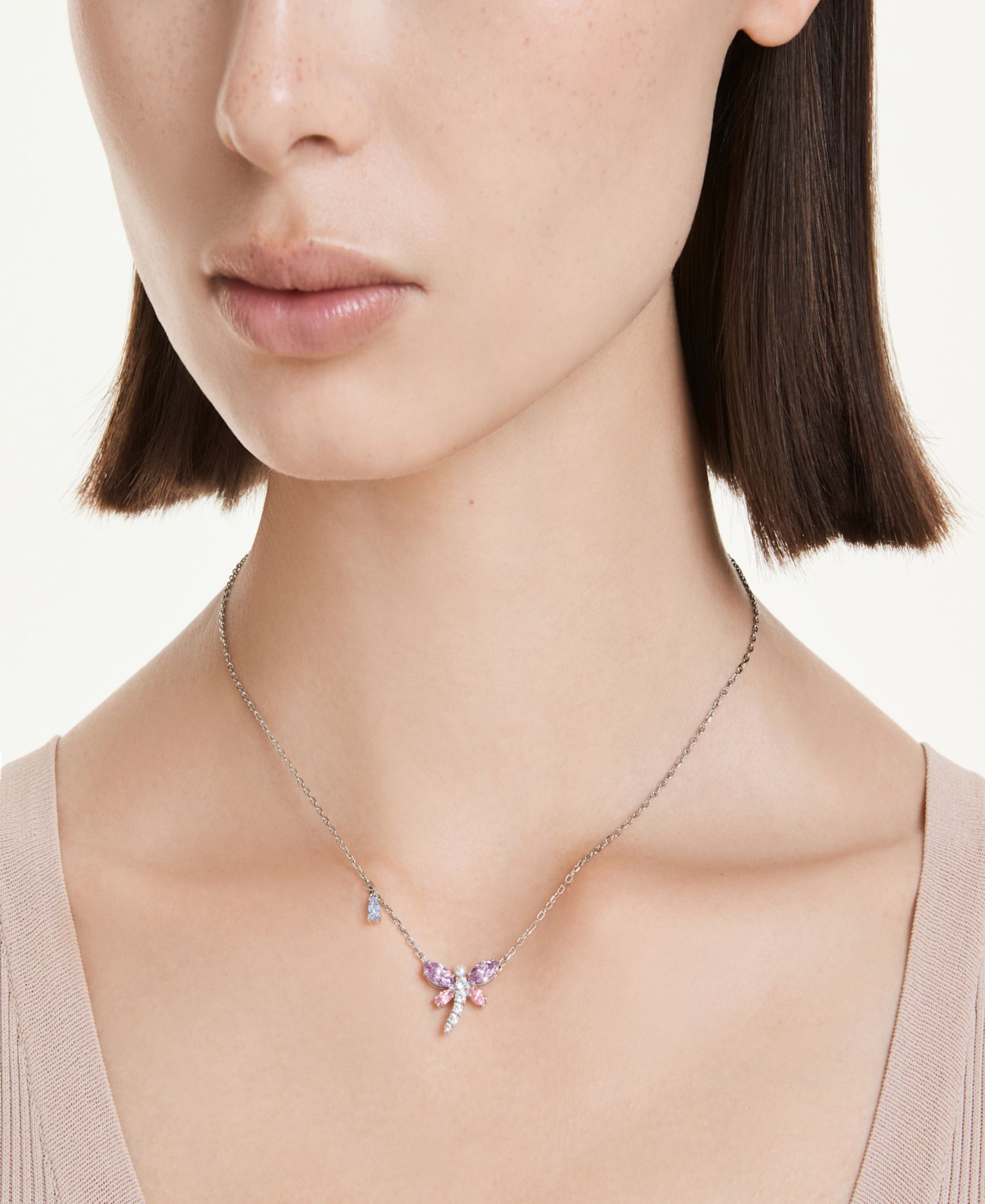 Ariana Grande x Mixed Cuts, Dragonfly, Multicolored, Rhodium-Plated Pendant Necklace