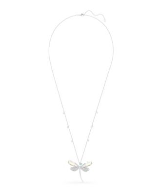 Ariana Grande x Pendant and Brooch, Crystal Pearl, Mixed Cuts, Dragonfly, White, Rhodium Plated