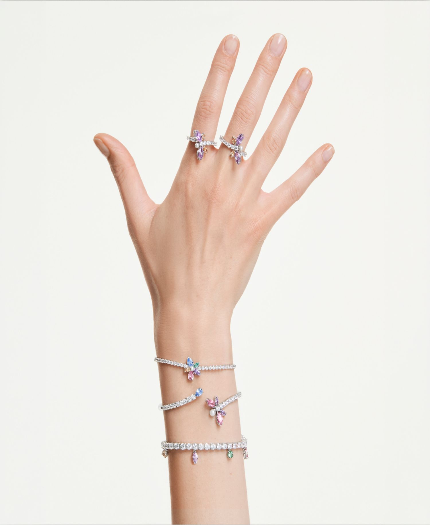 Ariana Grande x Mixed Cuts, Flower, Multicolored, Rhodium-Plated Bracelet