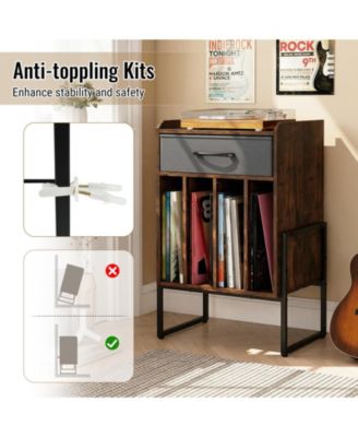 Record Player Stand with Drawer and Record Holder-Rustic