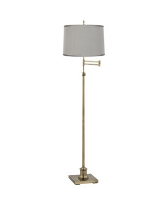 Swing Arm Floor Lamp Adjustable Height 70" Tall Antique Brass Platinum Dupioni Silk Drum Shade for Living Room Reading
