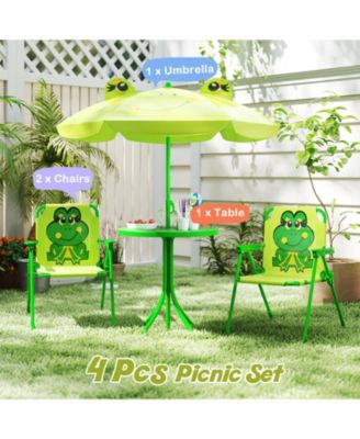 4 Piece Kids Picnic Set with Folding Chairs and Umbrella