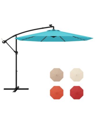 10 ft Solar LED Offset Umbrella with Lights and Cross Base