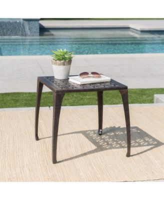 18" Cast Aluminum Side Table Square Outdoor Accent End Table