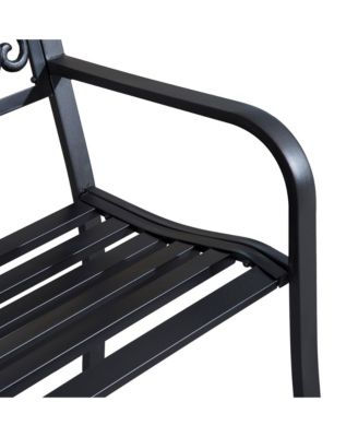 50" Outdoor Bench, Metal Garden Bench with Floral Pattern Backrest, Porch Bench