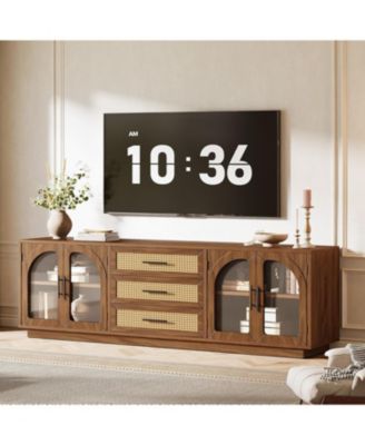 71" TV Stand for TVs up to 80", Media Console Table with 2 Storage Cabinets & 3 Rattan Drawers