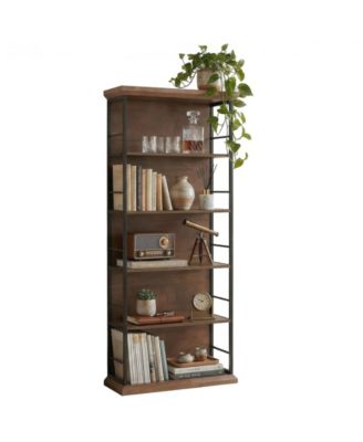 72'' Wooden Bookcase, 5-Tier Farmhouse Bookshelf, Free-Standing Display Storage Shelves