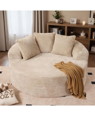 58" Oversized Round Lounge Chaise, No Assembly Required, Cloud Large Indoor Circle Chair, Fluffy Modern Sleeper Sofa Bed for Living Room