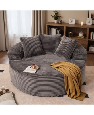 58" Oversized Round Lounge Chaise, No Assembly Required, Cloud Large Indoor Circle Chair, Fluffy Modern Sleeper Sofa Bed for Living Room