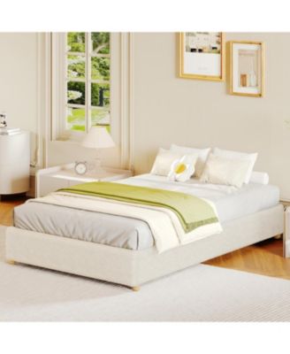 Cloud Bed Frame, Corduroy Upholstered Low Platform Bed with Wood Legs, No Box Spring