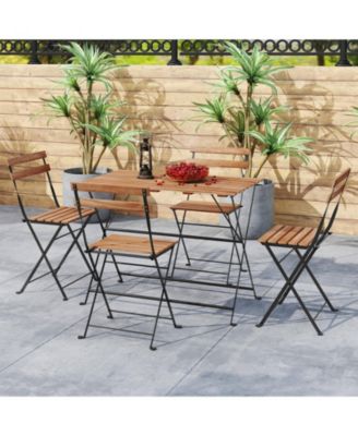 5 Piece Patio Acacia Wood Dining Set with Four Folding Chairs
