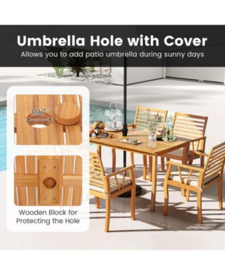 63 in Outdoor Dining Table with Umbrella Hole Farmhouse Style