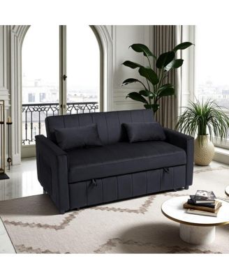 Convertible Sleeper Sofa Bed with Pull-Out Bed, Adjustable Backrest & Pillows, Small Space Velvet Loveseat Couch-Maison Boucle
