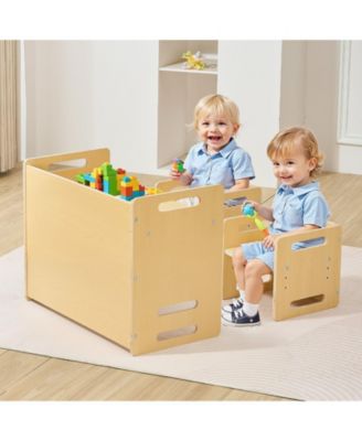 Montessori Weaning Table and Chair Set, Adjustable Height, Wooden for Toddler