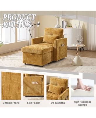 Chenille Lazy Sofa Recliner Chair with Storage, Phone Holder and Side Pockets, Leisure Lounge Chair for Living Room and Bedroom