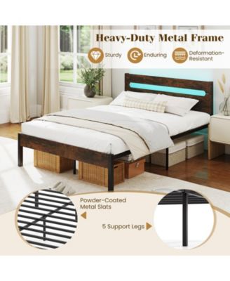King Size Heavy-Duty Metal Slats Support Bed Platform with Charging Station