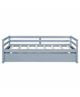 Twin Size Trundle Platform Bed Frame with Wooden Slat Support