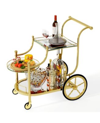 Three Tier Rolling Bar Serving Cart with Mirrored Shelves