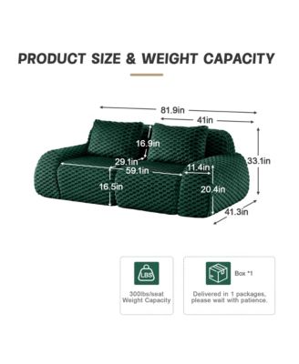 Oversized 2-Seat Modular Sectional Sofa, 82 Inch Flannelette Fabric Couch with Deep Seating for Home Living Room