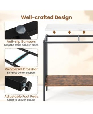 36 in Industrial Console Table with Sintered Stone Top and Metal Frame