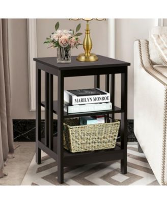 16 in 3-Tier Nightstand Side Table with Baffles and Round Corners