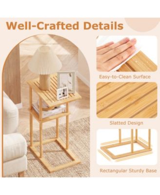 Set of 2 Bamboo Side Tables with 2-Tier Storage Shelves