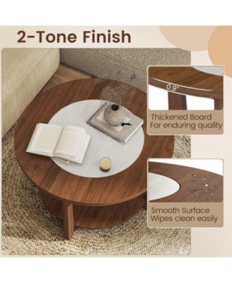 31.5 in Farmhouse Round Coffee Table with 2-Tone Top and Storage Shelf