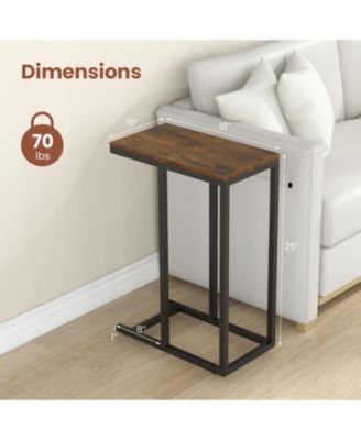 C-Shaped Sofa Side Table with Heavy-Duty Metal Frame, 18 x 10 x 25 in