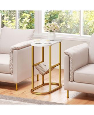 23 in Industrial 2-Tier Oval Side Table with Mesh Storage Shelf