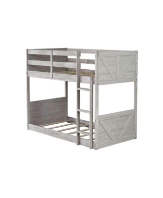 Twin over Twin Floor Bunk Bed with Panelled Headboard and Footboard