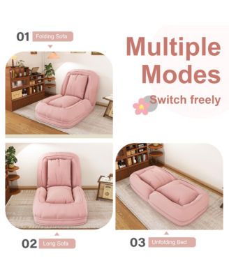 5-Position Adjustable Foldable Lazy Sofa Bed, Space-Saving Corduroy Upholstered Lounge Recliner, Multi-Scene Sleeper Chair for Living Room