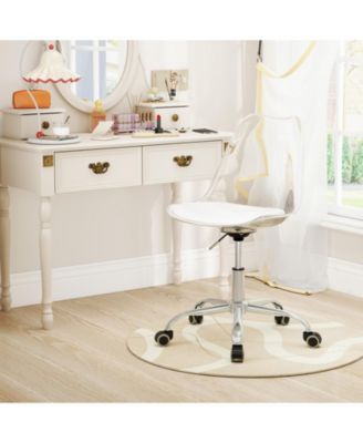 Armless Rolling Office Chair Swivel PU Leather Cushion Clear