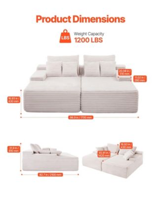 82.7-Inch Double Chaise Corduroy Sectional Sofa with Deep Seat