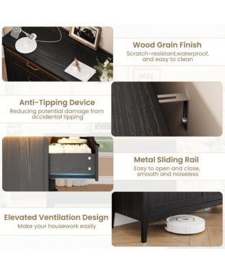 Farmhouse Drawer Dresser with Charging Station and LED Lights, Slim Wooden Bedroom Dresser