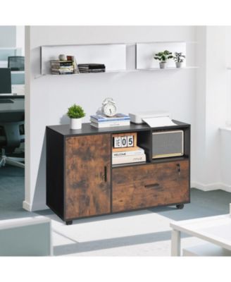 Wood File Cabinet, Mobile Lateral Filing Cabinet with Adjustable Shelves