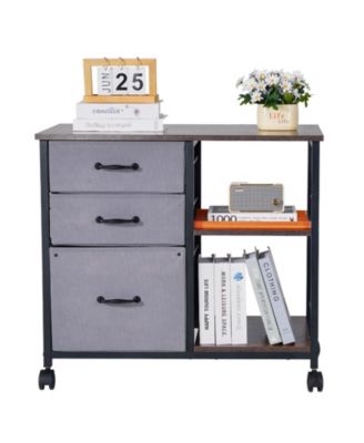 Metal File Cabinet, 3 Fabric Drawers, Wooden Vertical Filing Storage