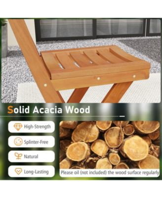 Folding Acacia Wood Bar Height Chair Set of 2 with Backrest and Footrest