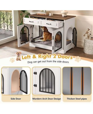 43.3" Indoor Pet House for Medium Large Dogs, Heavy Duty Wooden Dog Kennel with 2 Storage Drawers, End Table Furniture Crate