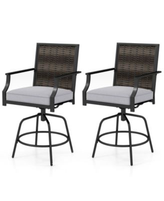 PE Wicker Swivel Outdoor Bar Stools Set of 2 with Cushions and Armrests