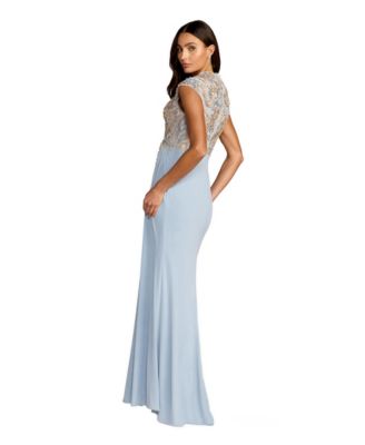 Women's Beaded V-Neck Evening Gown with Embellished Bodice