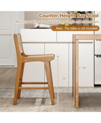 Woven Paper Rope Counter Height Outdoor Bar Stool with Teak Wood Frame
