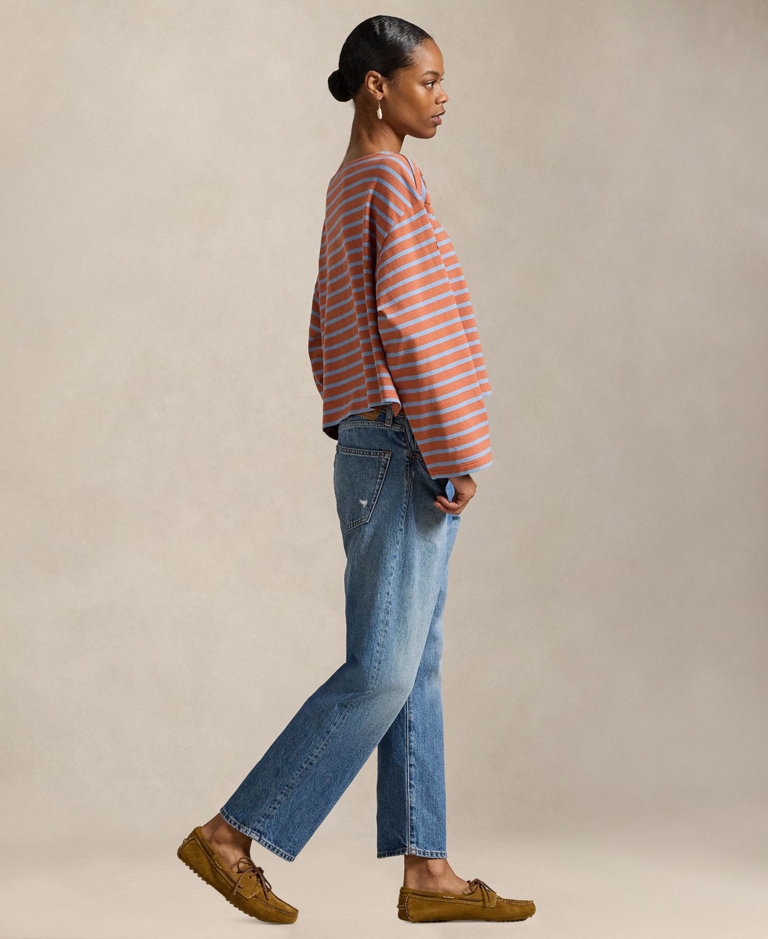 Women's Striped Long-Sleeve Boat Neck T-Shirt